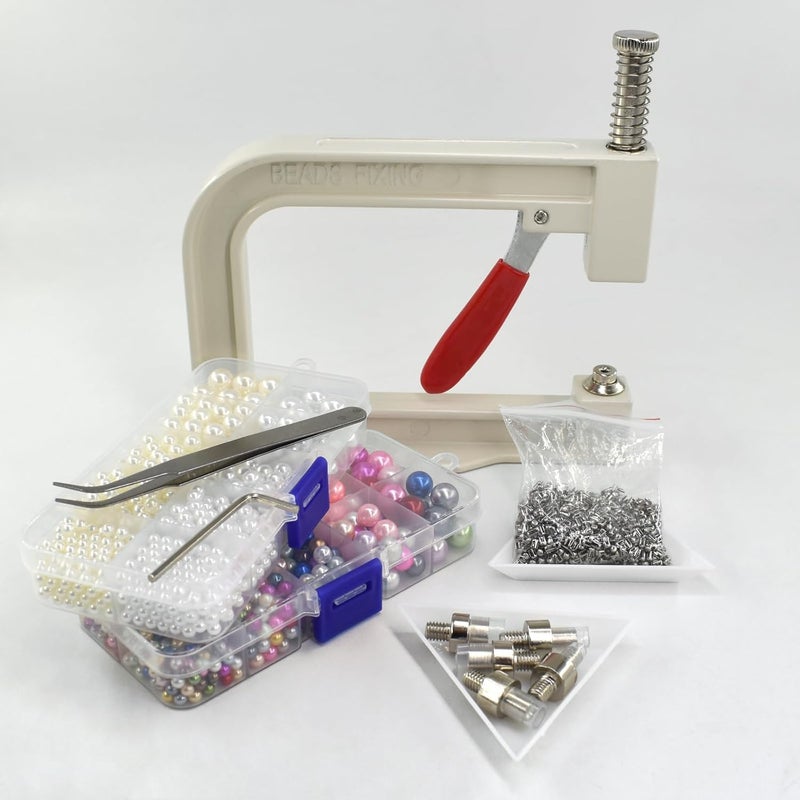 SHRJ Pearl Setting Tools Hand Press Machine with Colorful Pearl Beads, Rivet Studs and Tweezers, for Decorating Clothes, Dresses, Bag, Hair Band or DIY Crafts - Image 5